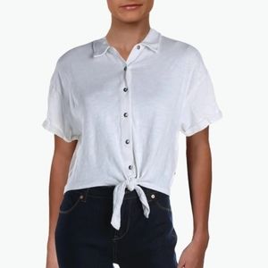 Splendid Off White Tie‎ Front Button Down Shirt Womens M 100% Cotton Casual Top